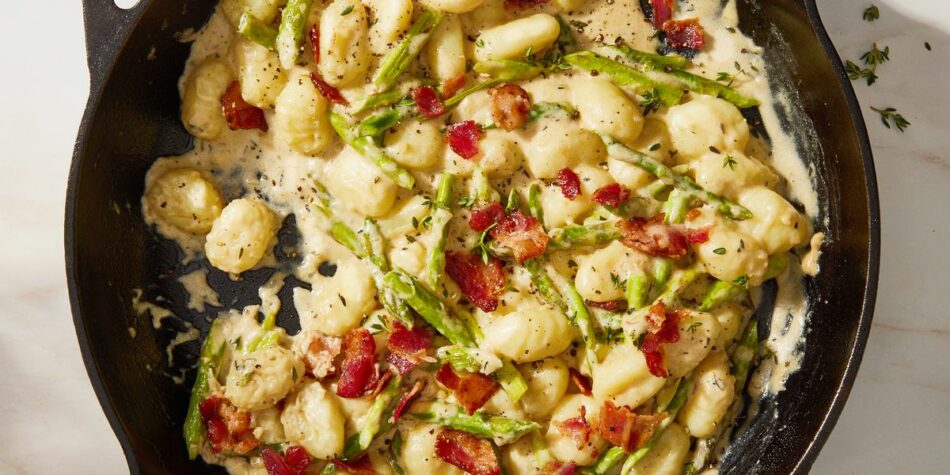 This One-Pan Creamy Asparagus Bacon Gnocchi Is Ready To Serve In Well Under An Hour
