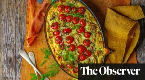 Rukmini Iyer’s cherry tomato, leek and artichoke bake with feta recipe