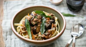 File this aubergine and lamb fettuccine recipe under reliably good comfort food
