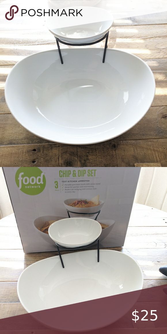 Food Network Chip & Dip Set White Porcelain Bowls | Food network recipes, Porcelain bowl, Chip dip