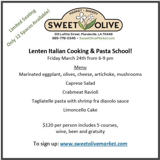 Lenten Italian Cooking and Pasta School Friday March 24, 2023