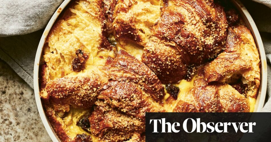 Spiced bread and butter pudding with saffron and dates recipe by Benjamina Ebuehi