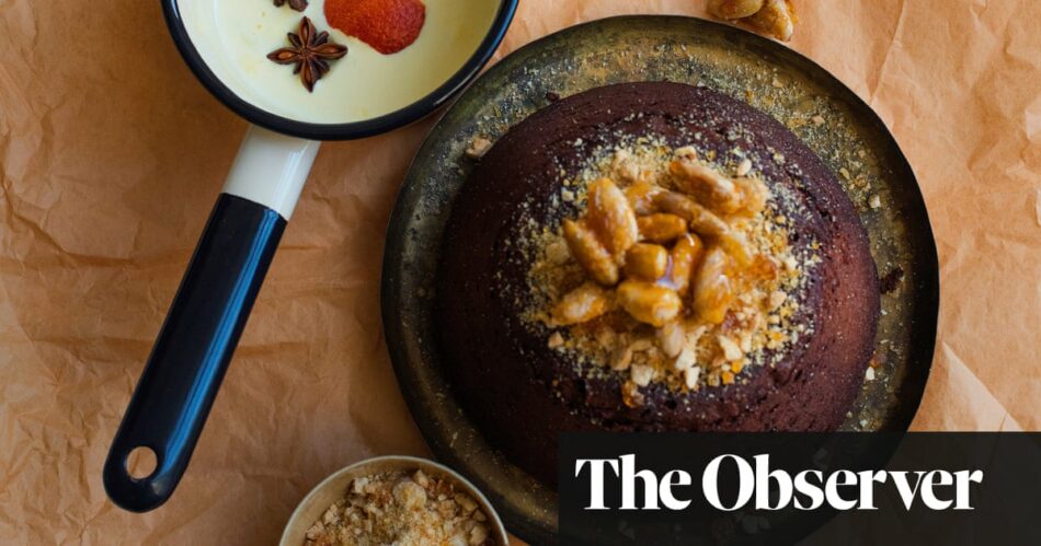 Nigel Slater’s steamed chocolate pudding, praline and spiced cream recipe