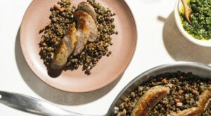 Caper relish lightens weeknight-friendly sausage and lentils