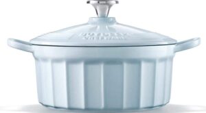 BUYDEEM 3 qt. Round Enameled Cast Iron Dutch Oven in Blue with Lid, Cupcake Design with Stainless Steel Knob and Handles CP521 – The Home Depot