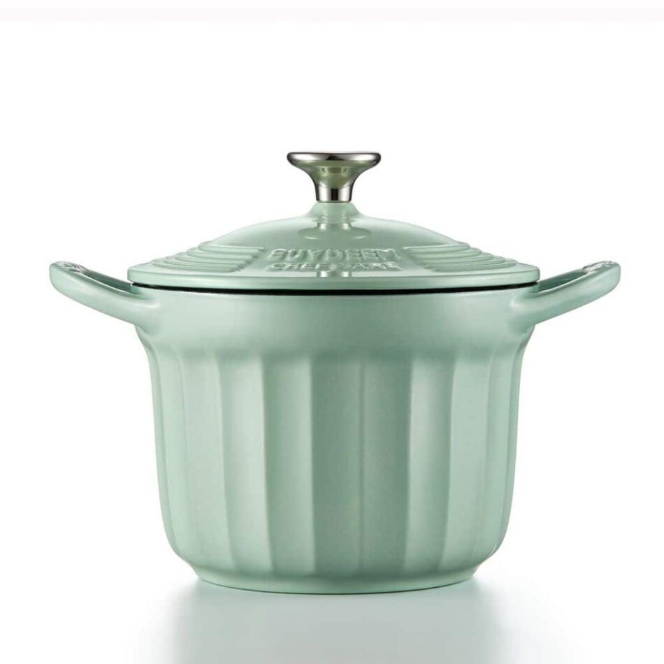 BUYDEEM 1.9 qt. Round Enameled Cast Iron Dutch Oven in Green with Lid, Cupcake Design with Stainless Steel Knob and Handles CP541-COG – The Home Depot