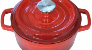 Enameled Cast Iron Dutch Oven Pot (7.87″ / 20 cm diameter) with Dual Handle and Cover Casserole Dish – Round Red