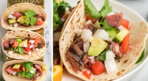Carne Asada Street Tacos – filled with juicy, tender, grilled Carne Asada – topped with diced onion, cilantro and tomato.