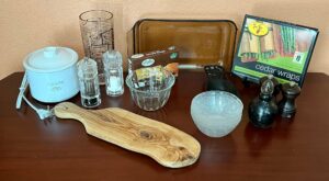 Assortment Of Kitchen Items Incl. Cast Iron Spoon Rest, Wooden Cheese Board, Small Crockpot & More #6682 … – AuctionNinja
