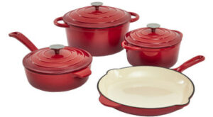 7 PC Enameled Cast Iron Cookware Set – Red