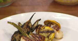 Grill scallops with summer squash, eggplant a la Geoffrey Zakarian