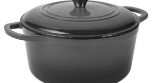 OUR TABLE 6 qt. Enameled Cast Iron Dutch Oven with Lid in Grey 985119954M – The Home Depot