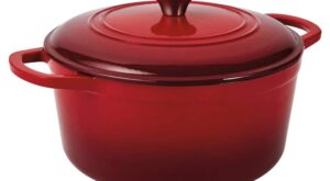 OUR TABLE 6 qt. Enameled Cast Iron Dutch Oven With Lid In Red 985119967M – The Home Depot