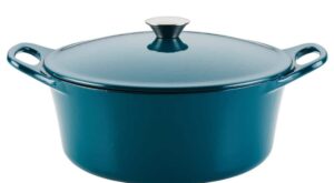 Rachael Ray 5 qt. Round Teal Enameled Cast Iron Dutch Oven with Lid 48324 – The Home Depot