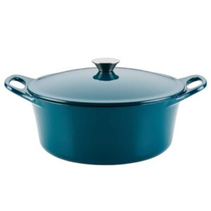 Rachael Ray 5 qt. Round Teal Enameled Cast Iron Dutch Oven with Lid 48324 – The Home Depot