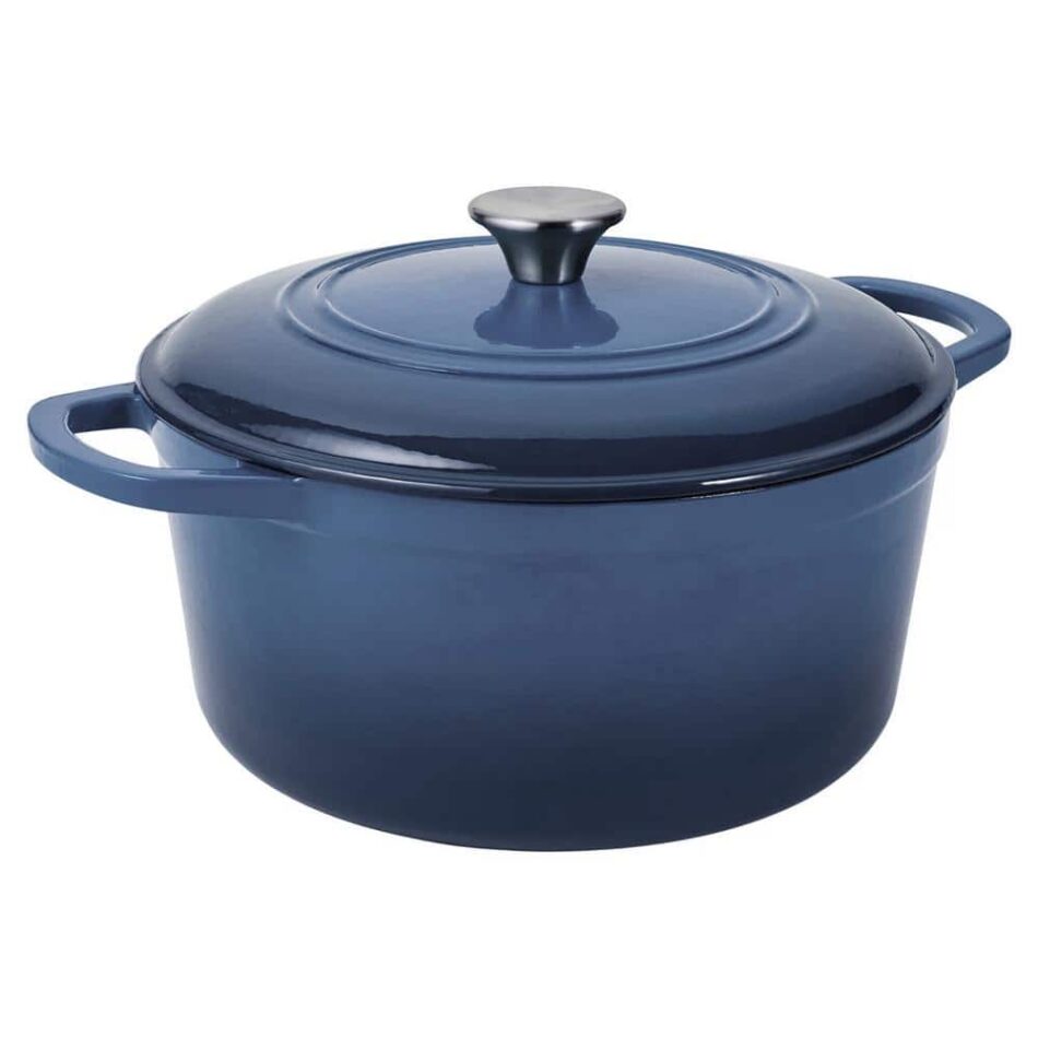 OUR TABLE 6 qt. Enameled Cast Iron Dutch Oven with Lid in Denim 985119961M – The Home Depot