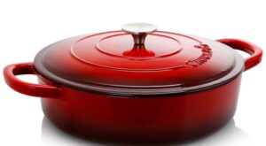 Crock-Pot Artisan 5 qt. Round Enameled Cast Iron Braiser Pan with Self Basting Lid in Red 985100771M – The Home Depot