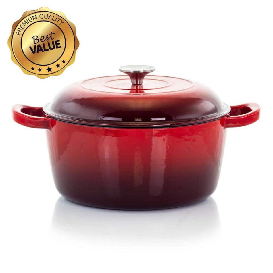 MegaChef 5 Qt. Round Enameled Cast Iron Casserole in Red with Lid 985112873M – The Home Depot
