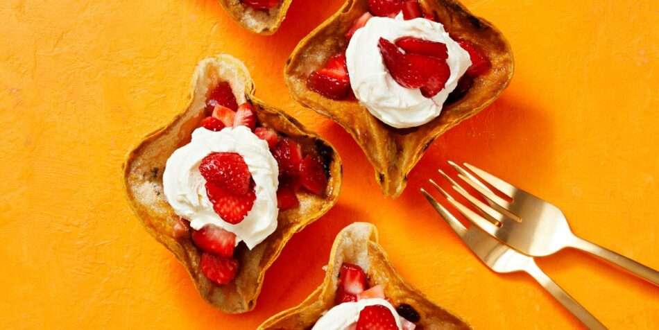 Crispy Tortilla Bowls with Strawberries and Cream