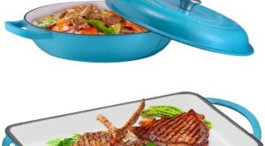Bruntmor 2 Piece Blue Enameled Cast Iron Cookware Gift Set – Braiser Pan, Skillet & Balti Dish, 3.8 Quart