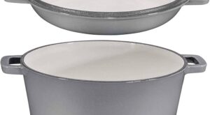 Bruntmor 2 in 1 Grey Enameled Cast Iron Double Dutch Oven and Skillet Lid, 5 qt., Induction, Electric, Gas and In Oven Compatible SX427-GRY – The Home Depot