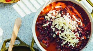 Black bean chilli with avocado salsa is the perfect veggie comfort food