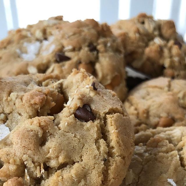 Jeff Mauro on Instagram: “Here they are! DEMO IN MY STORIES:
************
Oatmeal Brown Butter Butterscotch Chip Cookies

Preheat oven to 325

1 1/2 stick butter
1 C packed brown sugar
1/2 C granulated sugar
2 C AP Flour
1/2 teaspoon baking soda
1/2 teaspoon salt
1 Tablespoon vanilla extract
1 Egg
1 Egg Yolk
1 1/4 cup old-fashioned oats
1/2 cup butterscotch chips
11/4 cup chocolate chips
Sea Salt

First, melt butter in medium skillet.  Simmer lightly until nutty aroma is achieved and butter starts to become slightly golden. 5-7 min. Take off heat to cool. 
Using a hand mixer or standing mixer, cream both sugars and melted brown butter until combined. Add in vanilla, eggs and cream until light and creamy, 3-4 min.  Mix in flour and beat until fully incorporated.  Mix in oats and chips until just blended. 
Scoop out desired size ( 1 oz or 2 oz ice cream scoop) onto parchment-line sheet pan and top with a couple pinches of sea salt. 
bake for about 12 minutes or until slightly golden around edges yet inside is still gooey and soft. 
Take off and let cool for 15 min. 
Eat with a gallon of milk or 2-4 oatmeal stouts.”