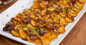 Sweet potato chips with bacon for Thanksgiving? Yes, please.