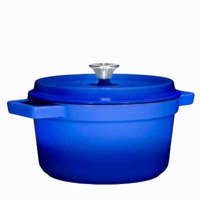 Bruntmor Duke Blue Enameled Cast Iron Dutch Oven with Handles, Lid, Non-Stick Coating and Steel Knob Cover, 6.5 Quart