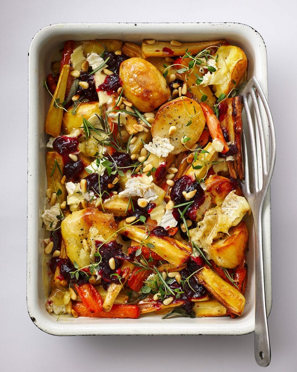 Leftover Christmas veggie traybake with cranberry and brie – Delicious Magazine