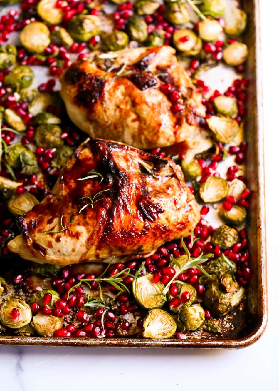 Sheet Pan Pomegranate Chicken and Brussels Sprouts – Wholesomelicious