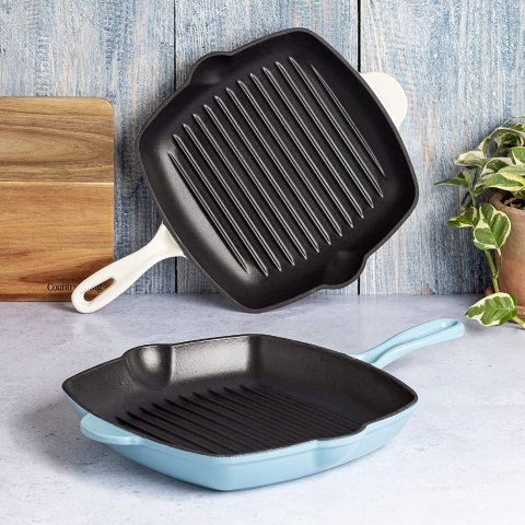 Country Living Enameled Cast Iron Square Griddle Grill Pan with Ridges – Dealmoon