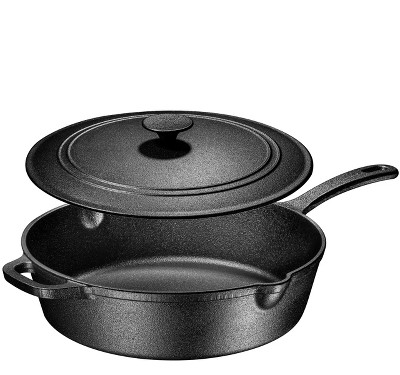 Bruntmor 5 Quarts Enameled Cast Iron Skillet Set: Nonstick Cookware & Grill – Black