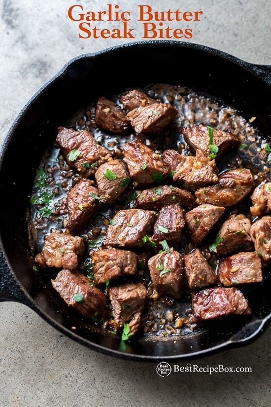 Skillet Steak Bites Recipe with Garlic Butter Steak Tips| Best Recipe Box | Recipe | Steak bites recipe, Steak bites, Deer meat recipes
