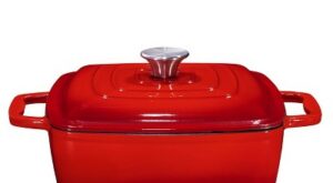 Enameled Cast Iron Casserole Square Dutch Oven Braiser 3.8-Quart, Red