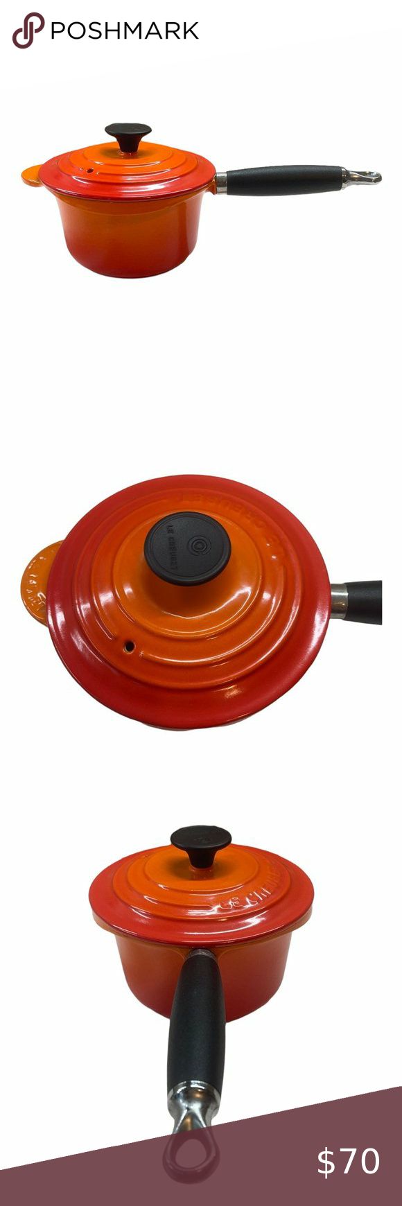 Le Creuset Enamel Cast Iron Saucepan Pot w/Lid 1 1/4 #16 orange flame France | Enameled cast iron, Le creuset, Creuset