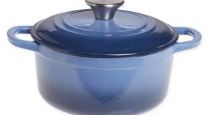 OUR TABLE 2 qt. Enameled Cast Iron Dutch Oven With Lid In Denim 985119962M – The Home Depot