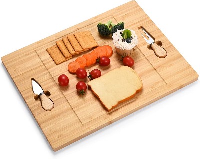 Prosumer’s Choice 17.32″ x 13.18″ Bamboo Wooden Cheese Board with Knife & Fork Set, Wood Brown – Target
