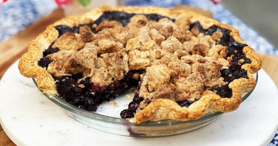 Combine buttermilk pie and blueberry crumble into the perfect summer dessert