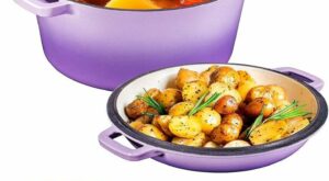 Bruntmor 2 in 1 Purple Enameled Cast Iron Induction Cookware | Double Dutch Oven & Cast Iron Skillets, | 5 QT Dutch Oven, Compatible With Induction, Electric, G… | Cookware and bakeware, Cast iron dutch oven, Oven reviews