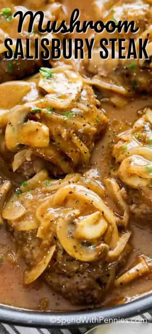 Salisbury Steak is one of our favorite comfort foods! Tender beef patties smothered in a rich onion and mushroom g… | Meat recipes, Salisbury steak, Cooking recipes