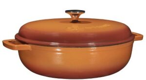 Bruntmor Orange Enameled Cast Iron Dutch Oven with Handles, Lid, Non-Stick Coating and Steel Knob Cover, 4.5 Quart