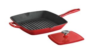 Tramontina Gourmet 11.5 in. Enameled Cast Iron Grill Pan in Gradated Red with Bacon Press 80131/059DS – The Home Depot