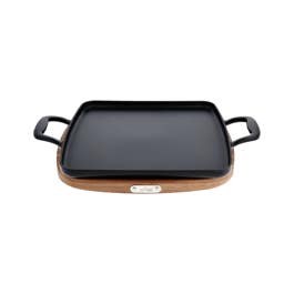 Enameled Cast Iron, Griddle with Acacia Wood Trivet, 11 inch
