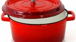 NutriChef 5 Quart Enameled Round Cast Iron Dutch Oven with Self Basting Lid, Red