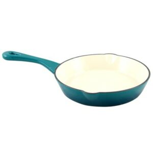 Crock Pot 8in Artisan Enameled Round Cast Iron Skillet Pan in Teal Ombre