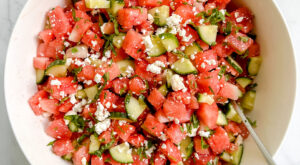 Watermelon Salad with Cucumber, Feta and Honey-Lime Dressing
