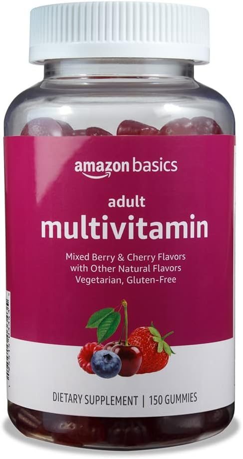“Amazon Basics Adult Multivitamin Gummies – Vegetarian, Gluten-Free, Mixed Berry and Cherry Flavors”