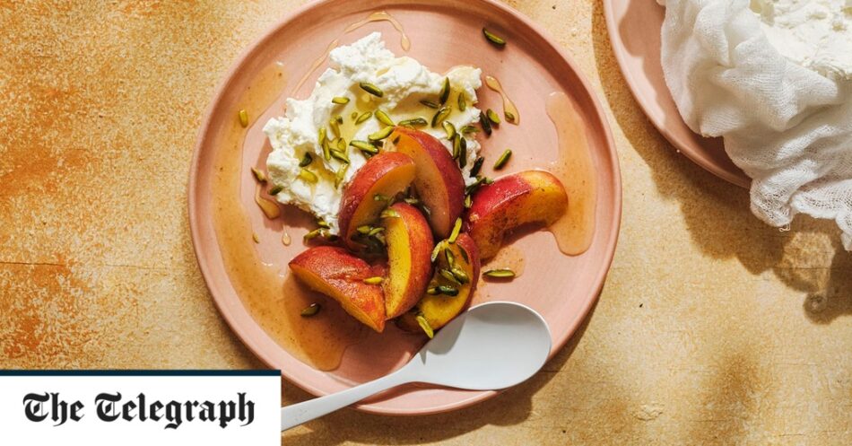 Peaches with cinnamon, orange-flower water and labneh recipe