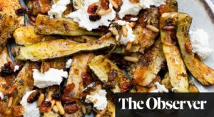 Nigel Slater’s recipes for honey-roasted courgettes with ricotta, and cherry and almond batter pudding